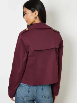 Threadbare Double Breasted Cropped Trench Jacket Red New