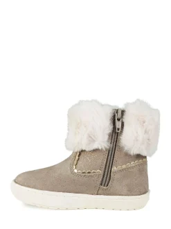 Toezone Girls Suede Leather Faux Fur Zip Boots Faith Outlet