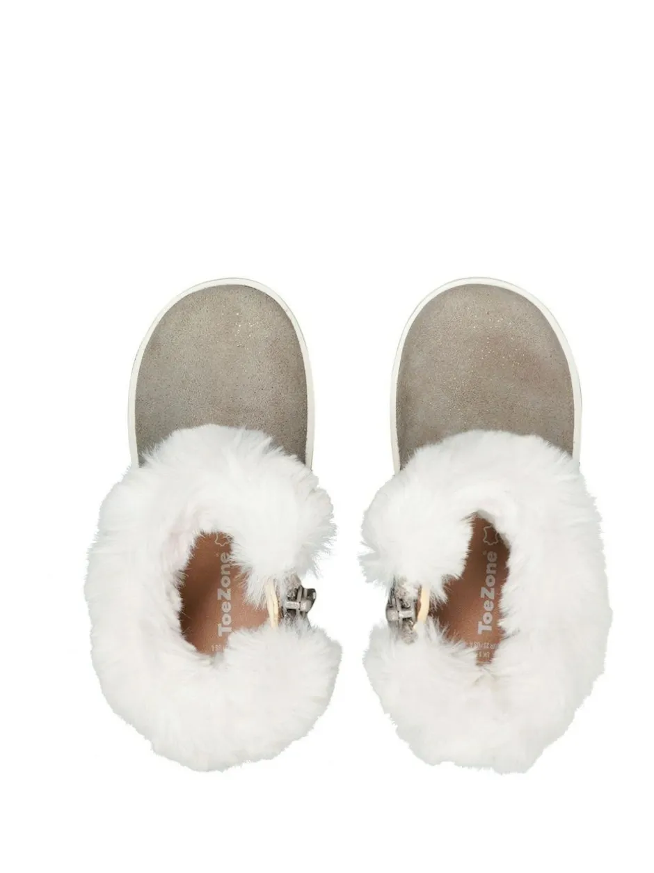 Toezone Girls Suede Leather Faux Fur Zip Boots Faith Outlet