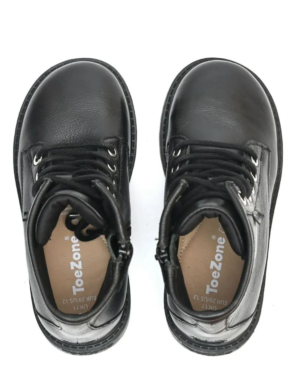 Toezone Storm Boys Leather Ortholite Ankle Black Boots Hot