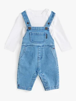 Tommy Hilfiger Blue Denim Dungarees And T-Shirt Set