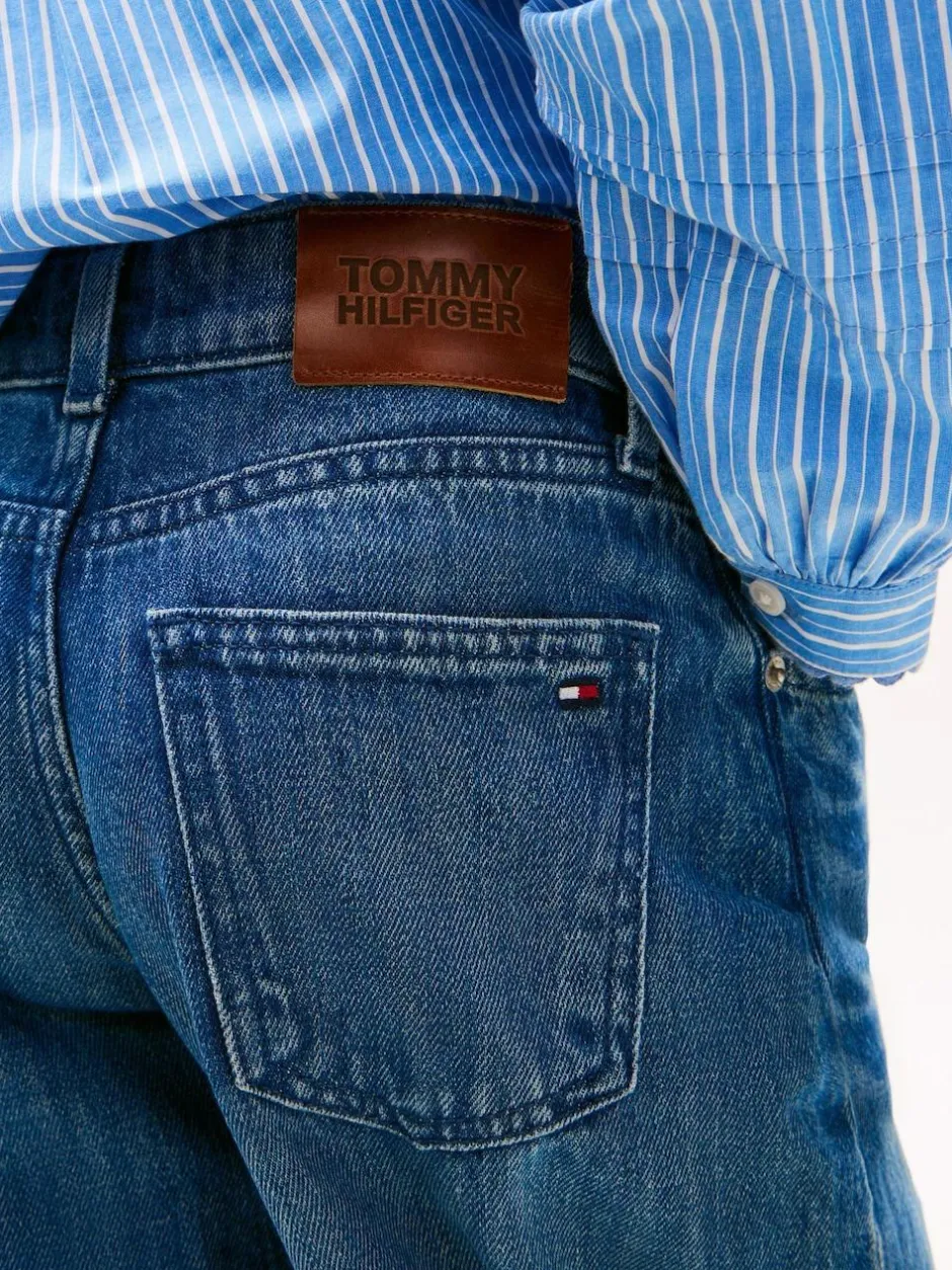 Tommy Hilfiger Blue Flag Embroidery Faded Barrel Leg Jeans Online