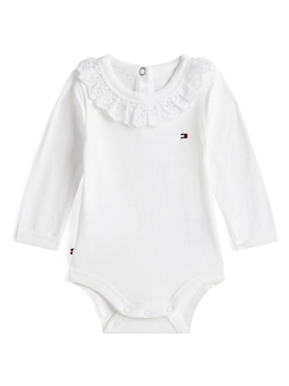 Tommy Hilfiger Essential Broderie Anglaise Collar Bodysuit White Clearance