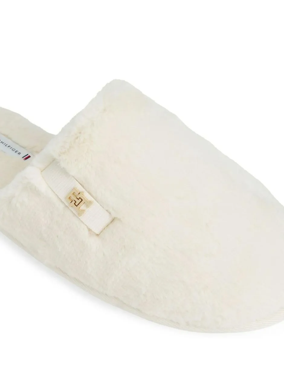 Tommy Hilfiger Monogram Faux Fur Slippers White Best