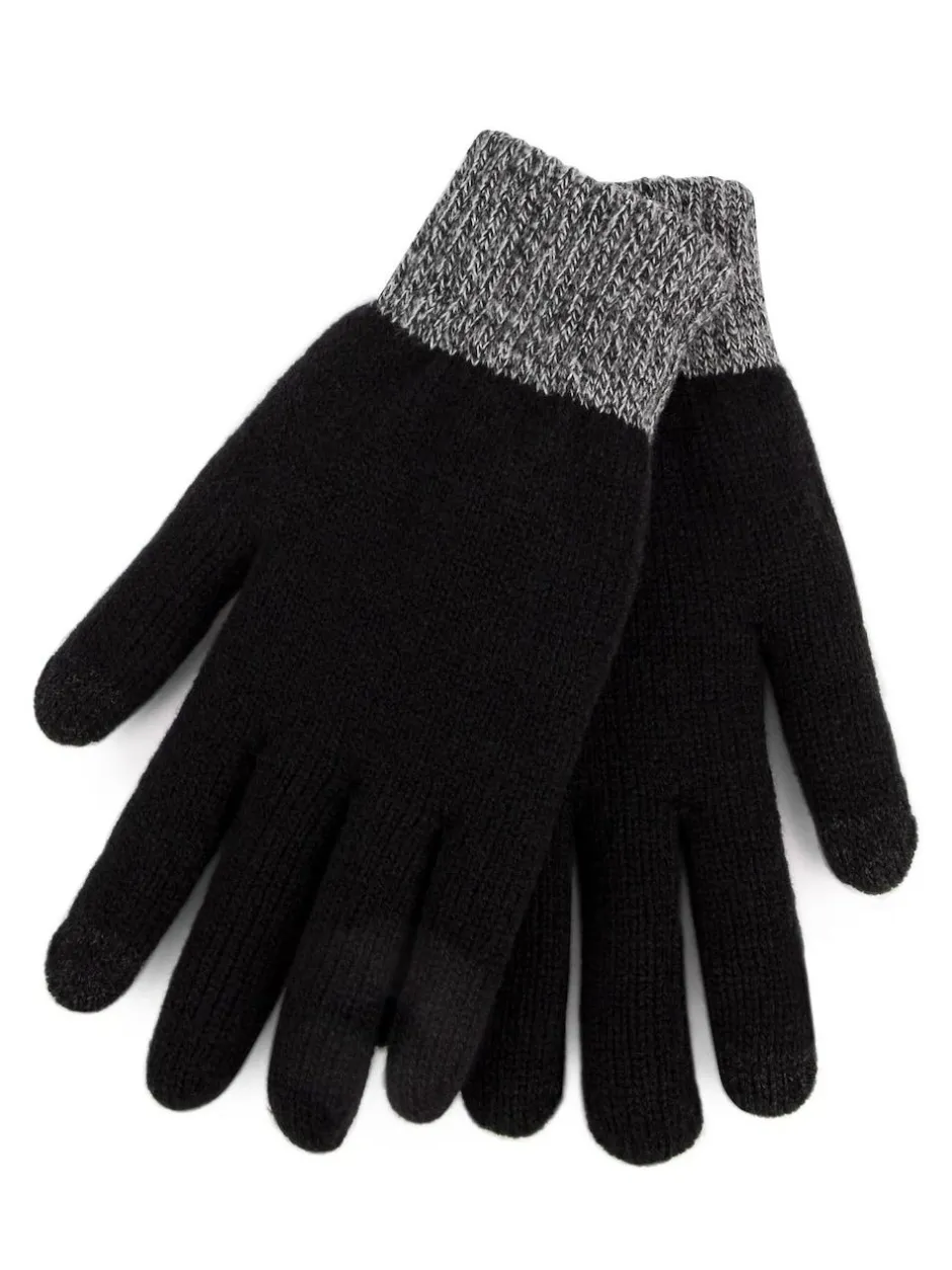 Totes Black Mens Stretch Knitted Smar Touch Winter Gloves With Brushed Inner Online
