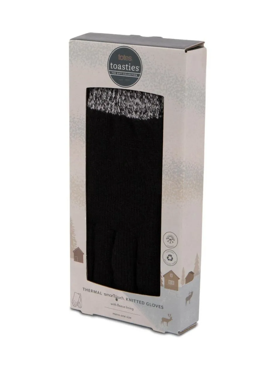 Totes Black Mens Stretch Knitted Smar Touch Winter Gloves With Brushed Inner Online