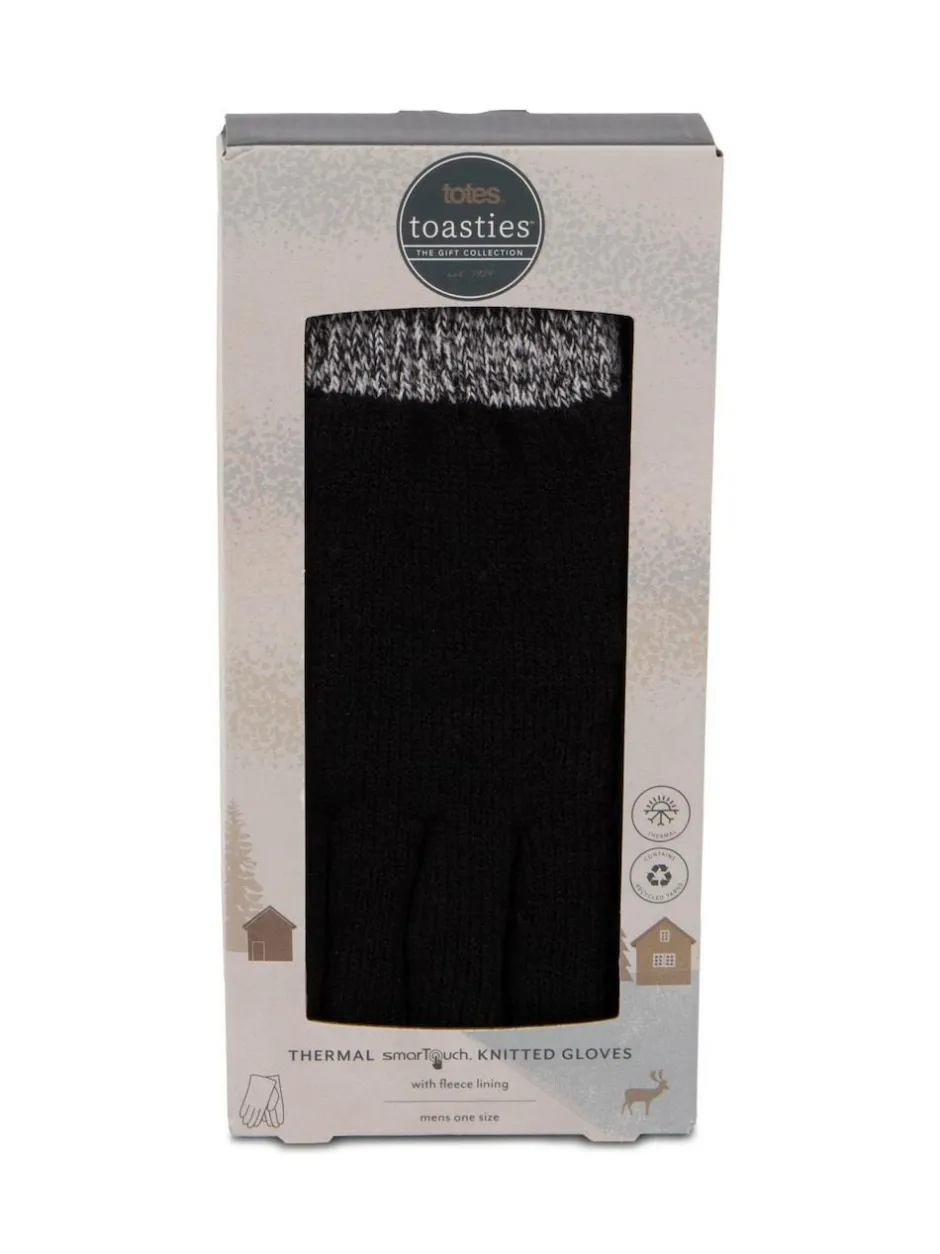 Totes Black Mens Stretch Knitted Smar Touch Winter Gloves With Brushed Inner Online
