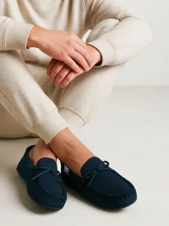 Totes Blue Isotoner Mens Herringbone Lined Moccasin Outlet