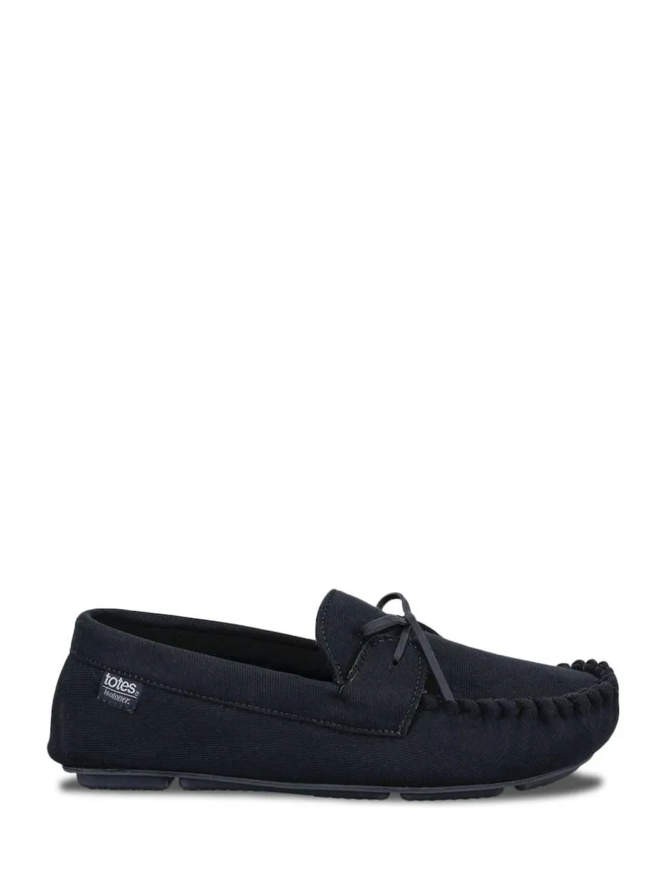 Totes Blue Isotoner Mens Herringbone Lined Moccasin Outlet