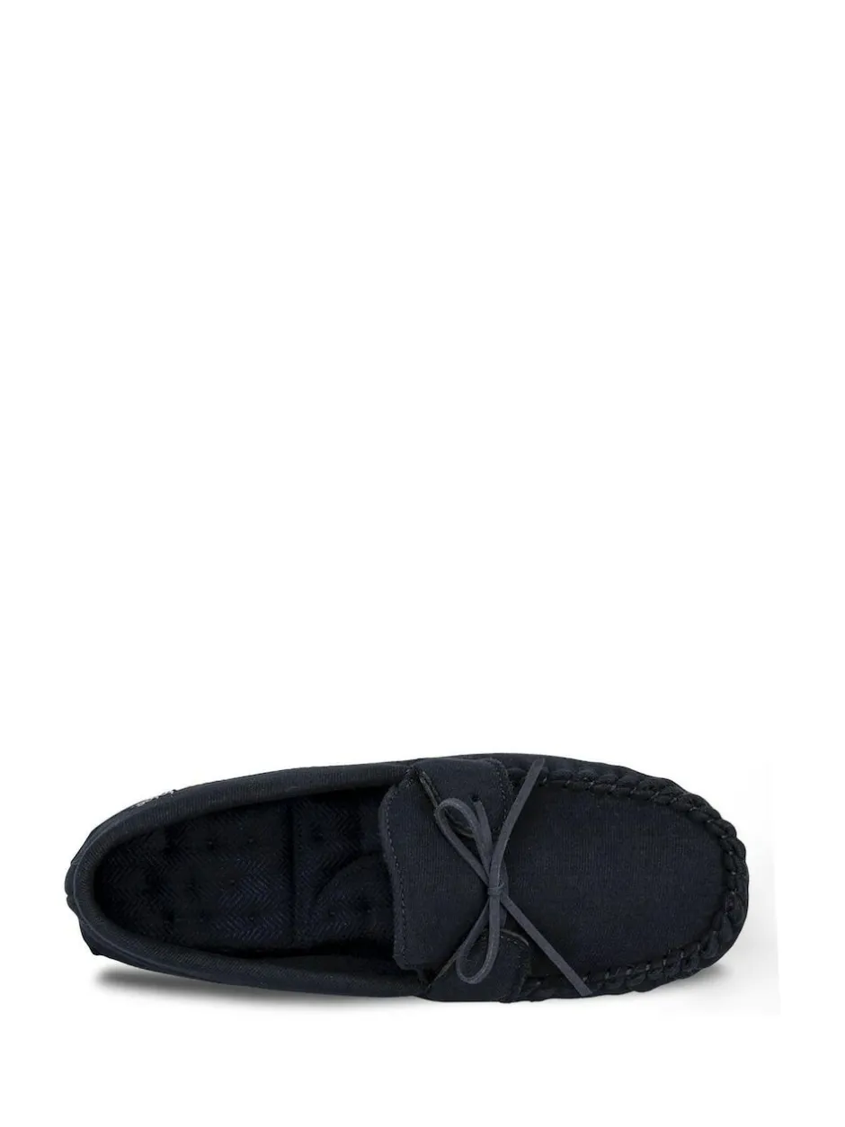 Totes Blue Isotoner Mens Herringbone Lined Moccasin Outlet