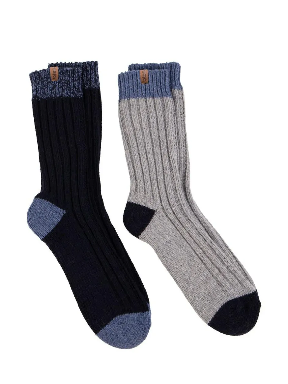 Totes Blue Mens Chunky Twist Wool Blend Winter Boot Socks 2 Pack Best