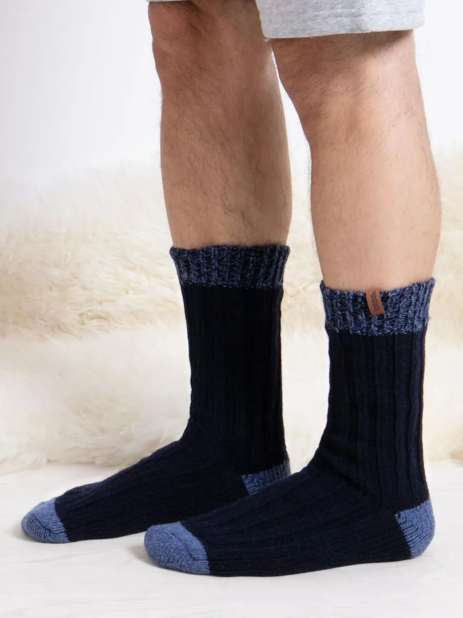 Totes Blue Mens Chunky Twist Wool Blend Winter Boot Socks 2 Pack Best