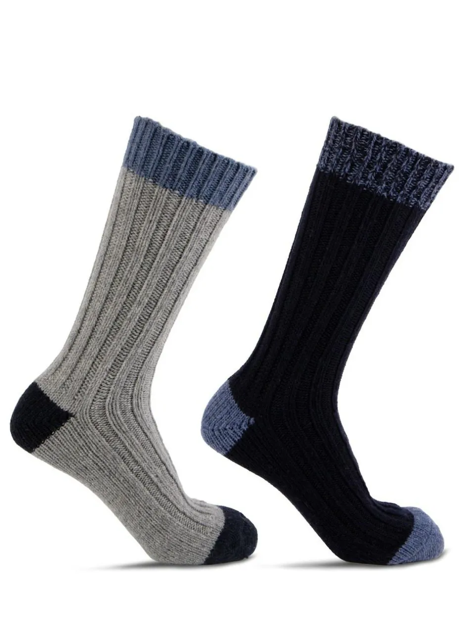 Totes Blue Mens Chunky Twist Wool Blend Winter Boot Socks 2 Pack Best