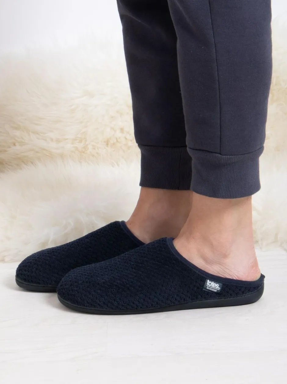 Totes Mens Isotoner Swept Back Popcorn Mule Slippers Blue