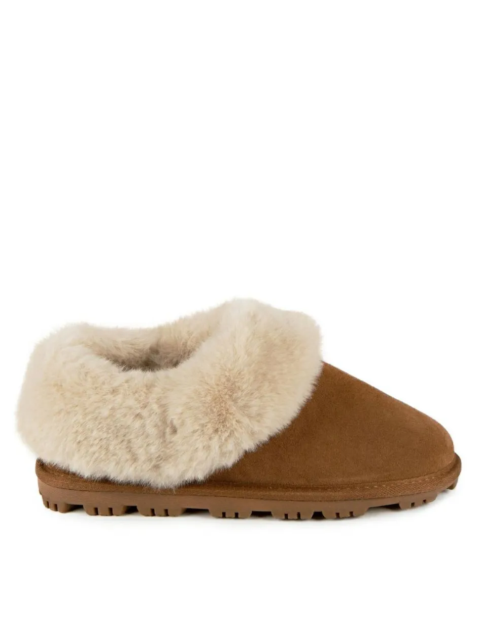 Totes Brown Ladies Isotoner Real Suede Bootie Slippers Best