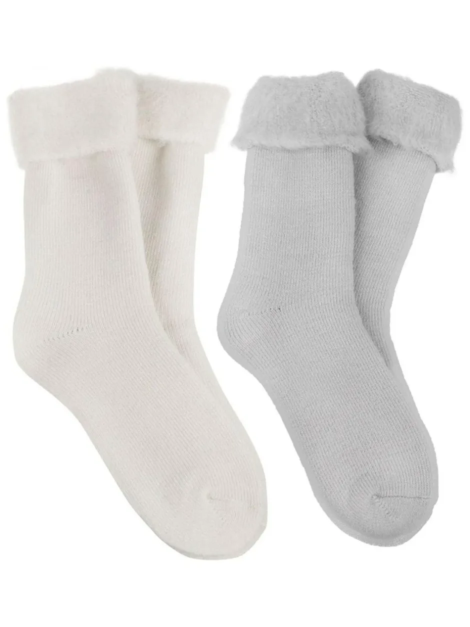 Totes Natural Ladies Brushed Thermal Bed Socks 2 Pack Sale