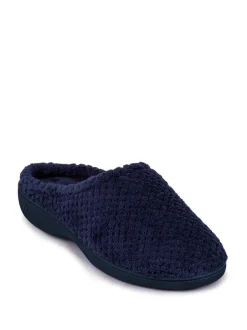 Totes Navy Isotoner Popcorn Terry Mules Slippers Clearance