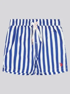 U.S. Polo Assn . Boys Stripe Swim Shorts Blue Dark Best