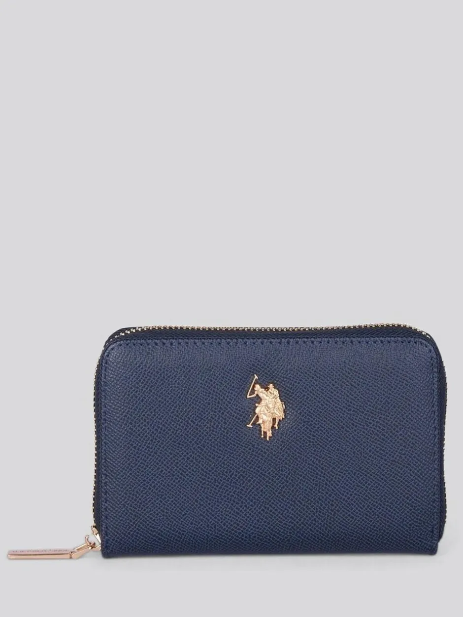 U.S. Polo Assn . Blue Jones Medium Zip PU Wallet Sale