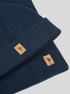 U.S. Polo Assn . Winter Mens Luxury Rib Knit Beanie And Scarf Box Set Blue Best