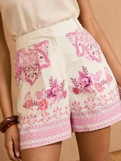 Love & Roses V&A I Pink Floral Printed 100% Cotton Shorts Clearance