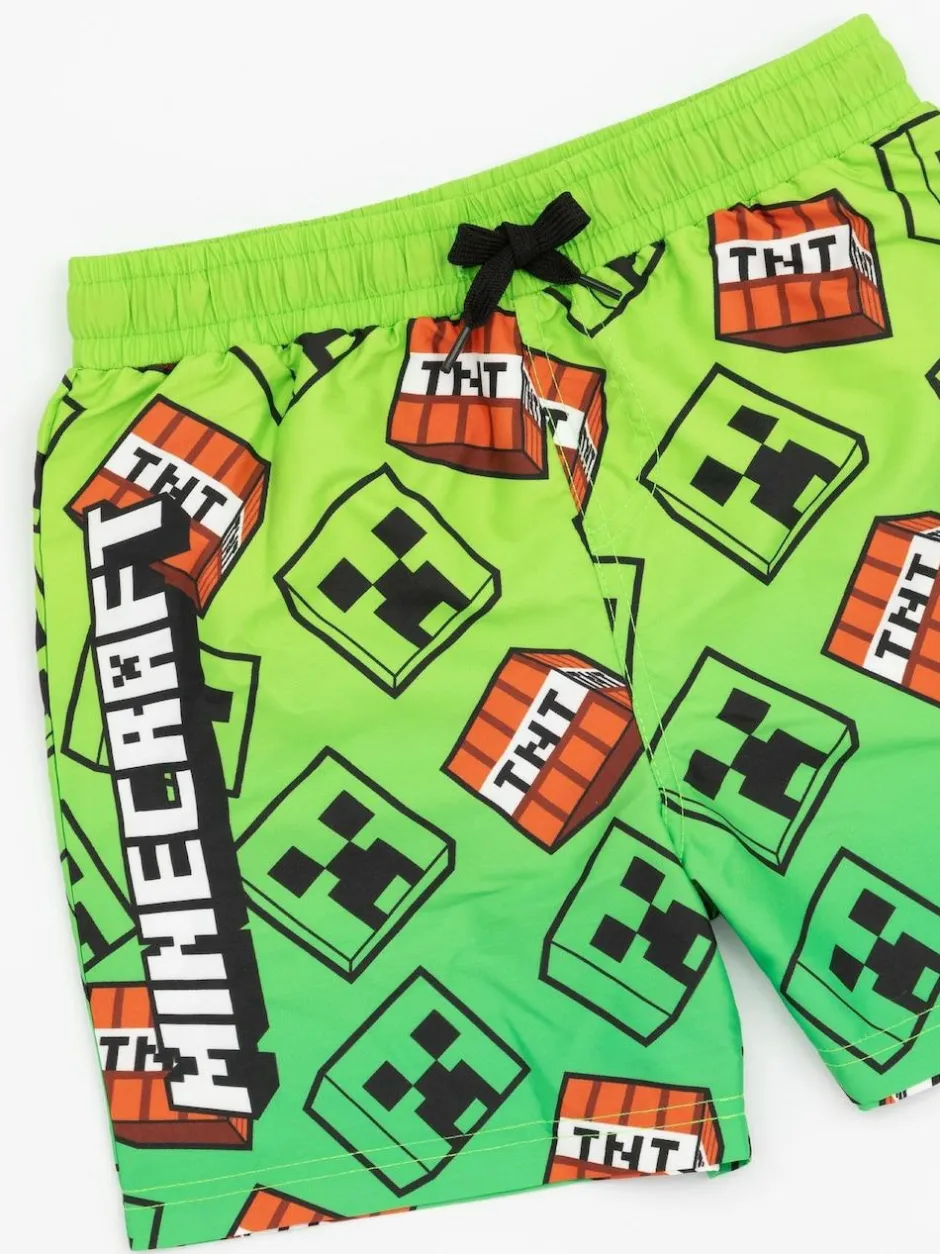 Vanilla Underground Green Boys Minecraft Licencing Swim Shorts Clearance