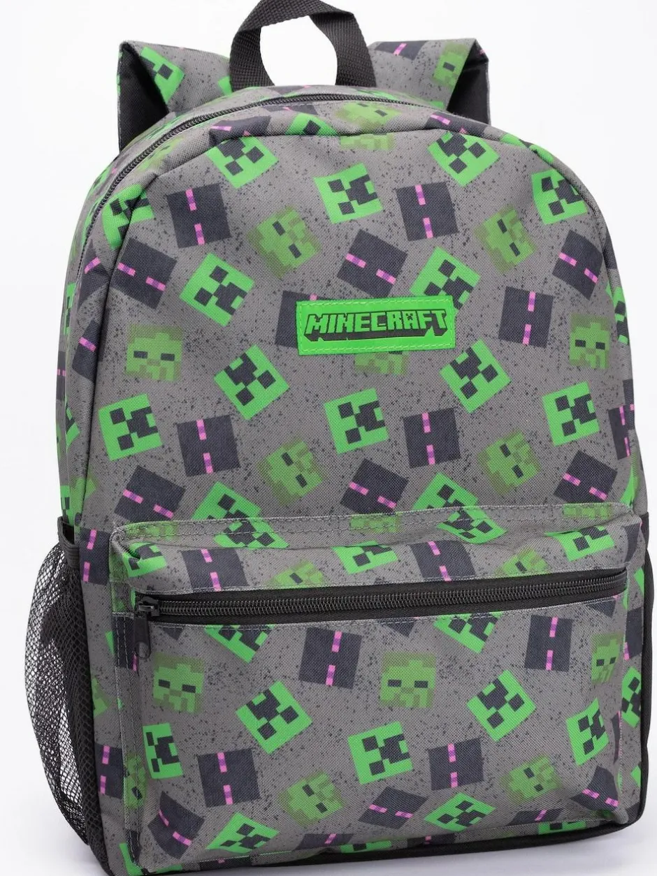 Vanilla Underground Grey Minecraft Boys Creeper 4 Piece Backpack Set Outlet