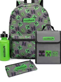 Vanilla Underground Grey Minecraft Boys Creeper 4 Piece Backpack Set Outlet