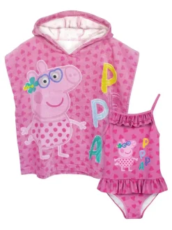 Vanilla Underground Pink Girls Peppa Pig Swimsuit and Towel Poncho Set. Best