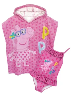Vanilla Underground Pink Girls Peppa Pig Swimsuit and Towel Poncho Set. Best