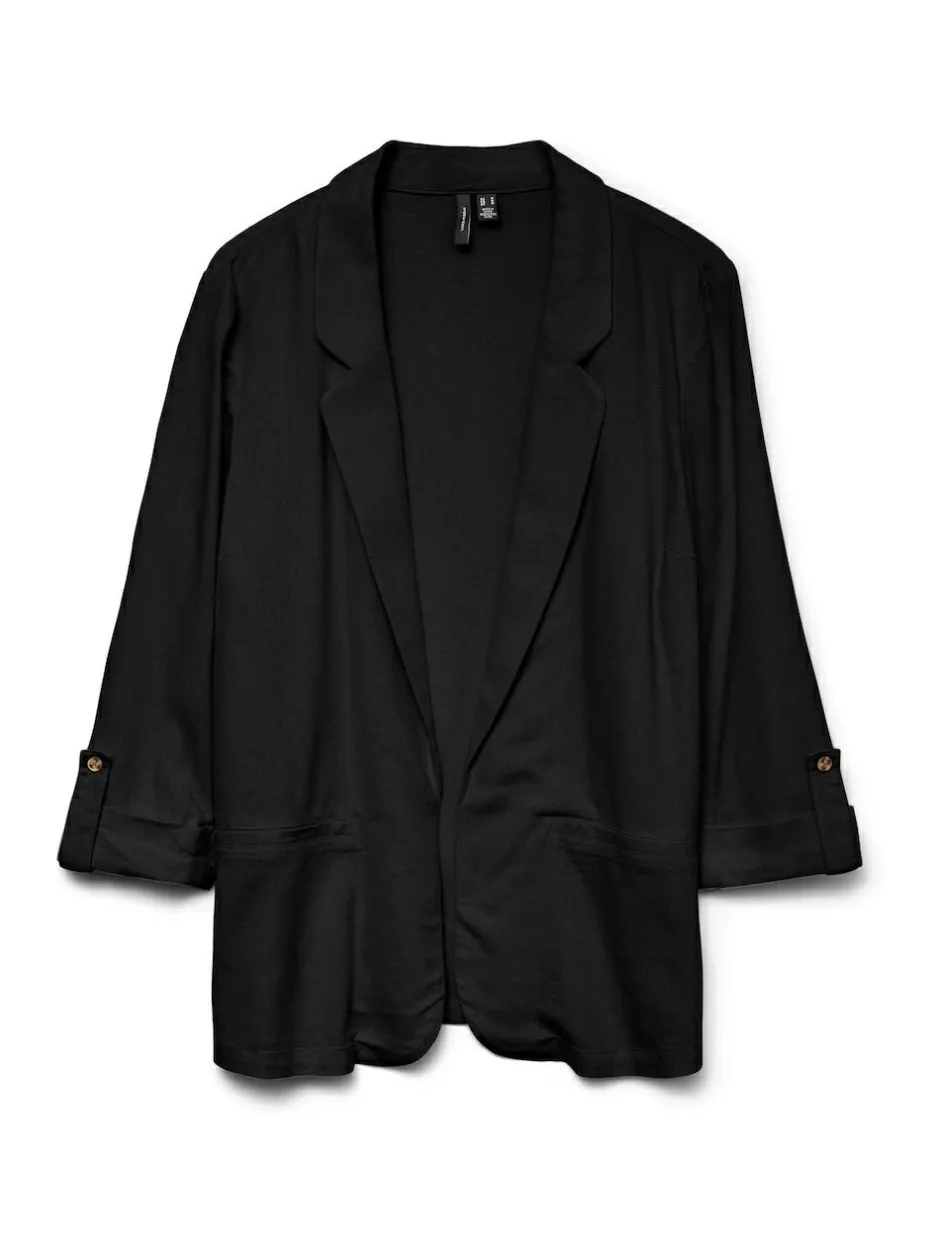 VERO MODA Linen Blend 3/4 Sleeve Jacket Black Outlet