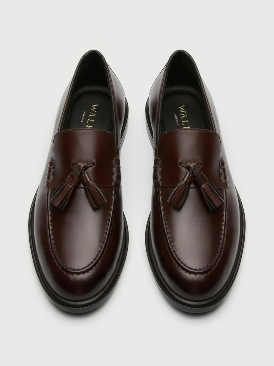 Walk London Brown Leather Putney Tassel Loafers Online