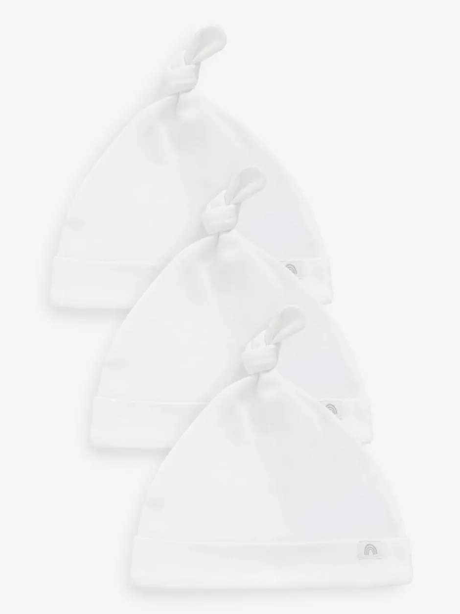 Next 100% Cotton Tie Top Baby Hats 3 Pack (0-12mths) White Best