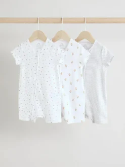 Next White 100% Cotton Two Way Zip Romper Sleepsuits 3 Pack (0mths-3yrs) Best