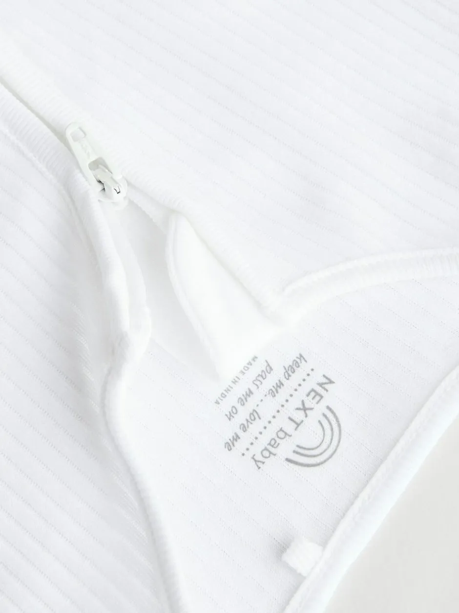 Next White 100% Cotton Two Way Zip Baby Footless Sleepsuits 3 Pack (0mths-2yrs) Online