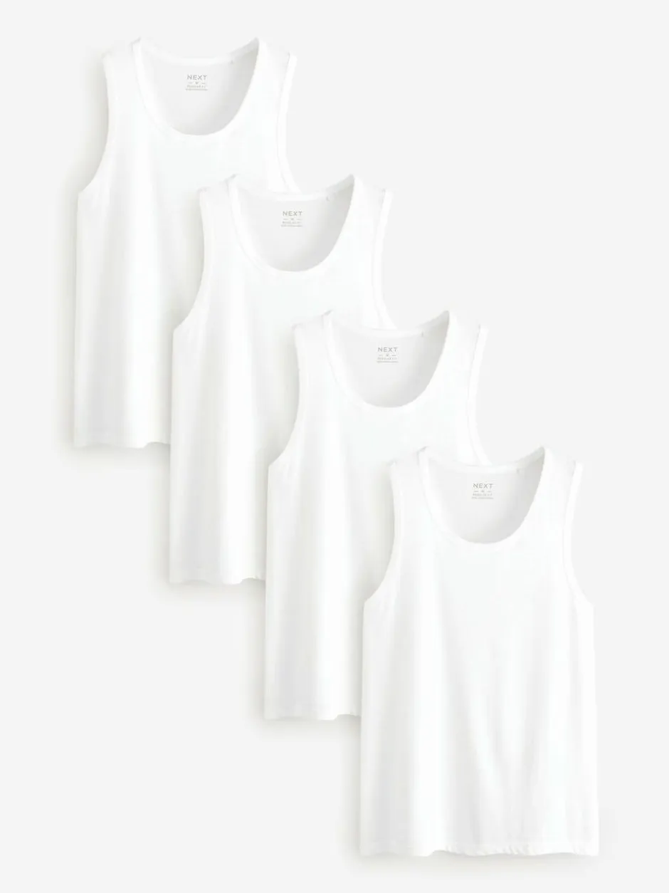 Next 100% Cotton Vests 4 Pack White Clearance
