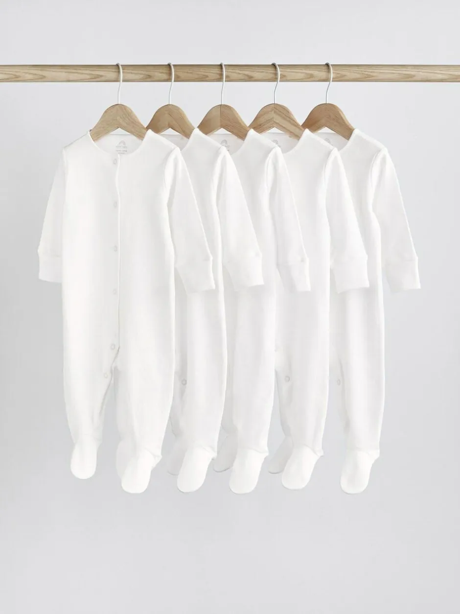 Next White 5 Pack 100% Cotton Baby Sleepsuits (0-18mths) Hot