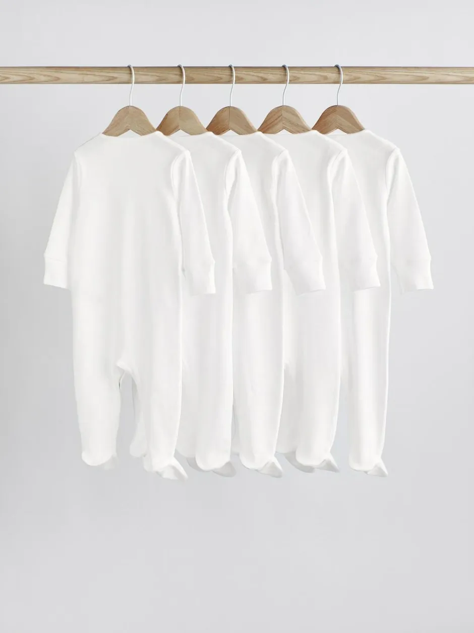 Next White 5 Pack 100% Cotton Baby Sleepsuits (0-18mths) Hot