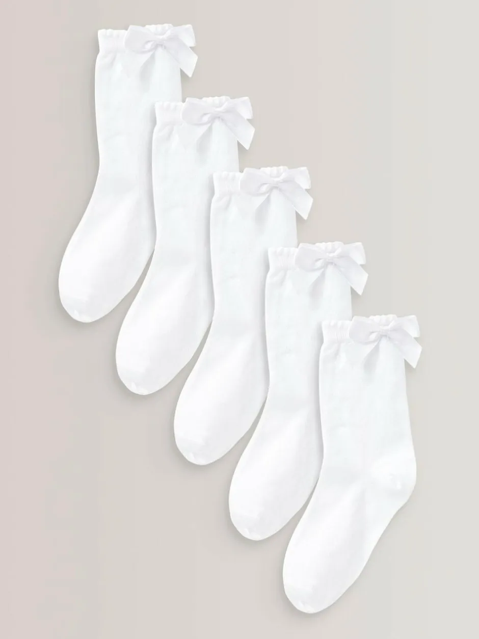 Next White 5 Pack Cotton Rich Bow Ankle School Socks Clearance