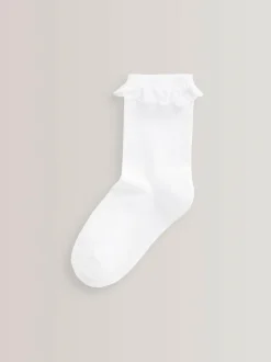 Next White 5 Pack Cotton Rich Cushioned Sole Ruffle Ankle School Socks Discount