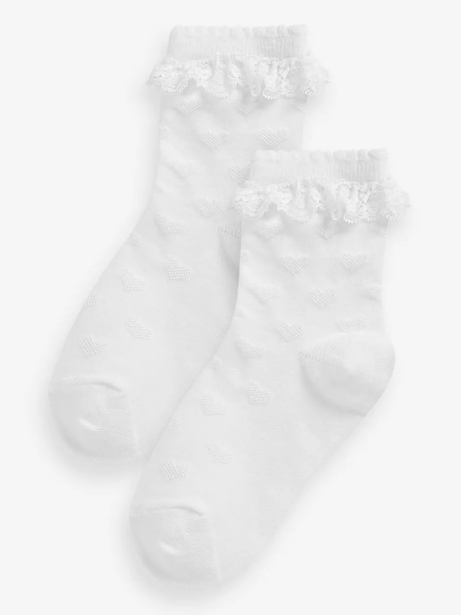 Next White 2 Pack Cotton Rich Heart Ruffle Ankle Socks Online