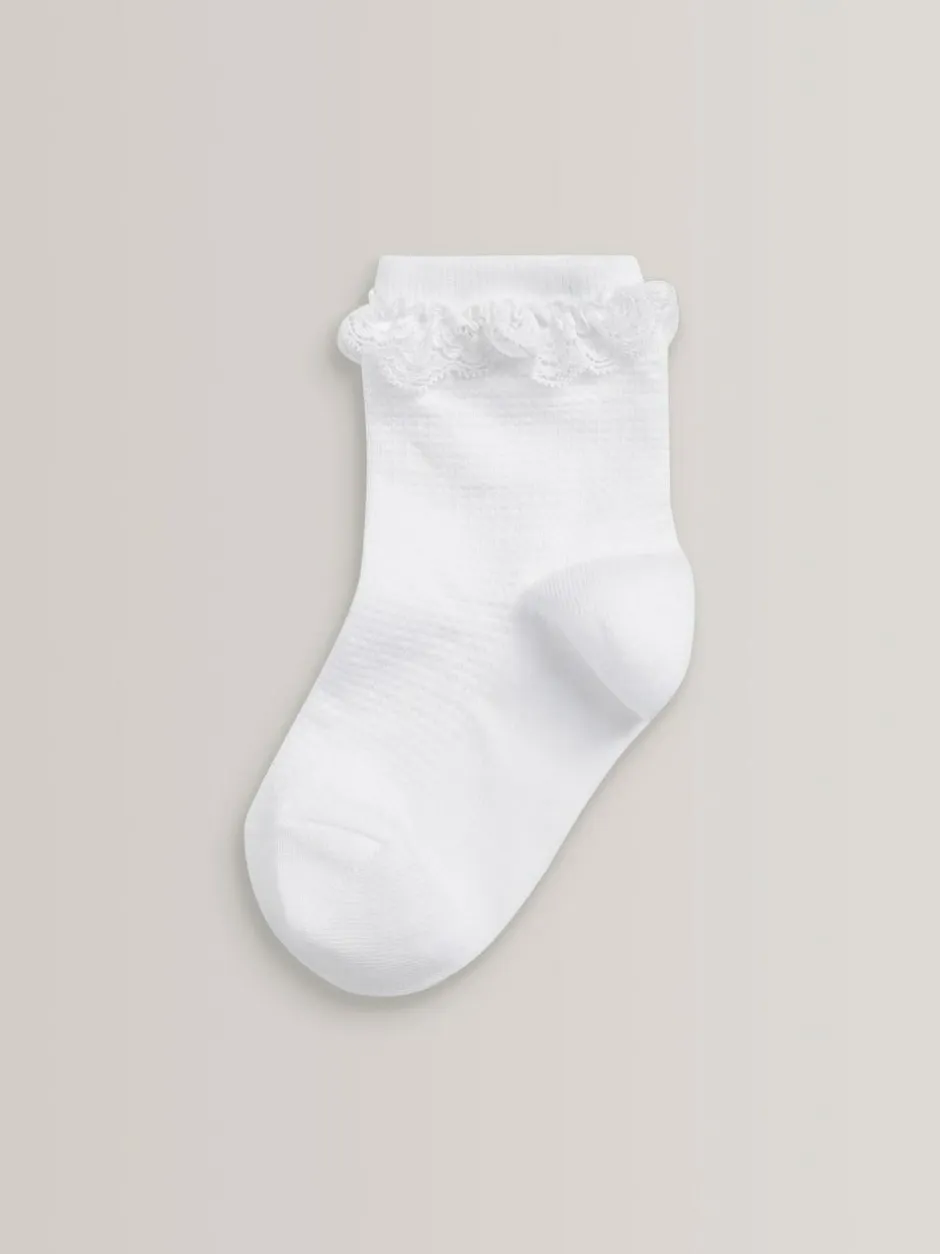 Next White 5 Pack Cotton Rich Ruffle Ankle Socks Sale