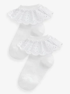 Next 2 Pack Cotton Rich Ruffle Ankle Socks White New