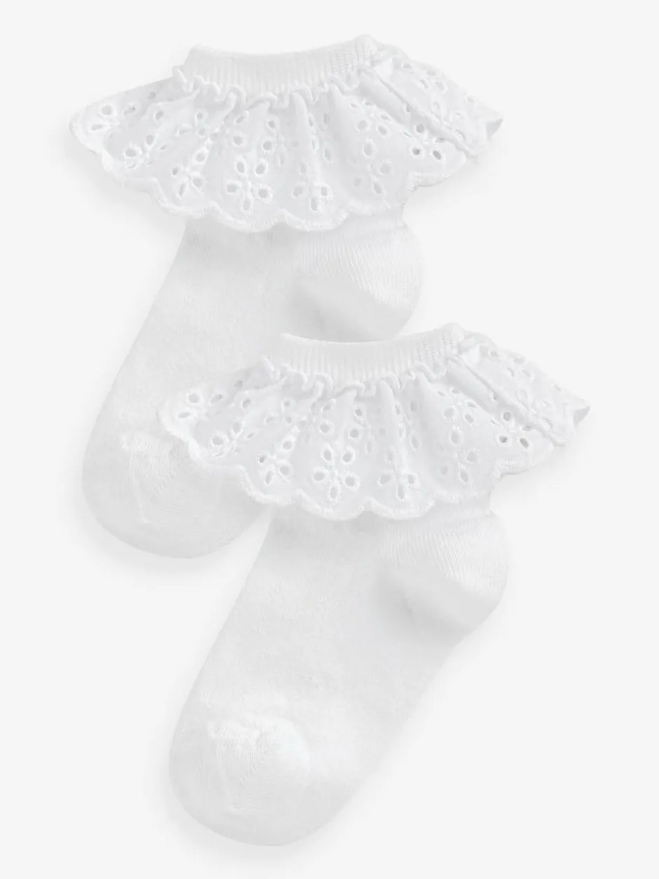 Next 2 Pack Cotton Rich Ruffle Ankle Socks White New