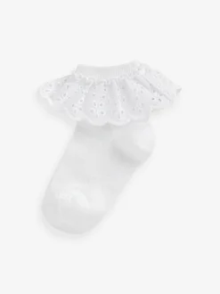 Next 2 Pack Cotton Rich Ruffle Ankle Socks White New