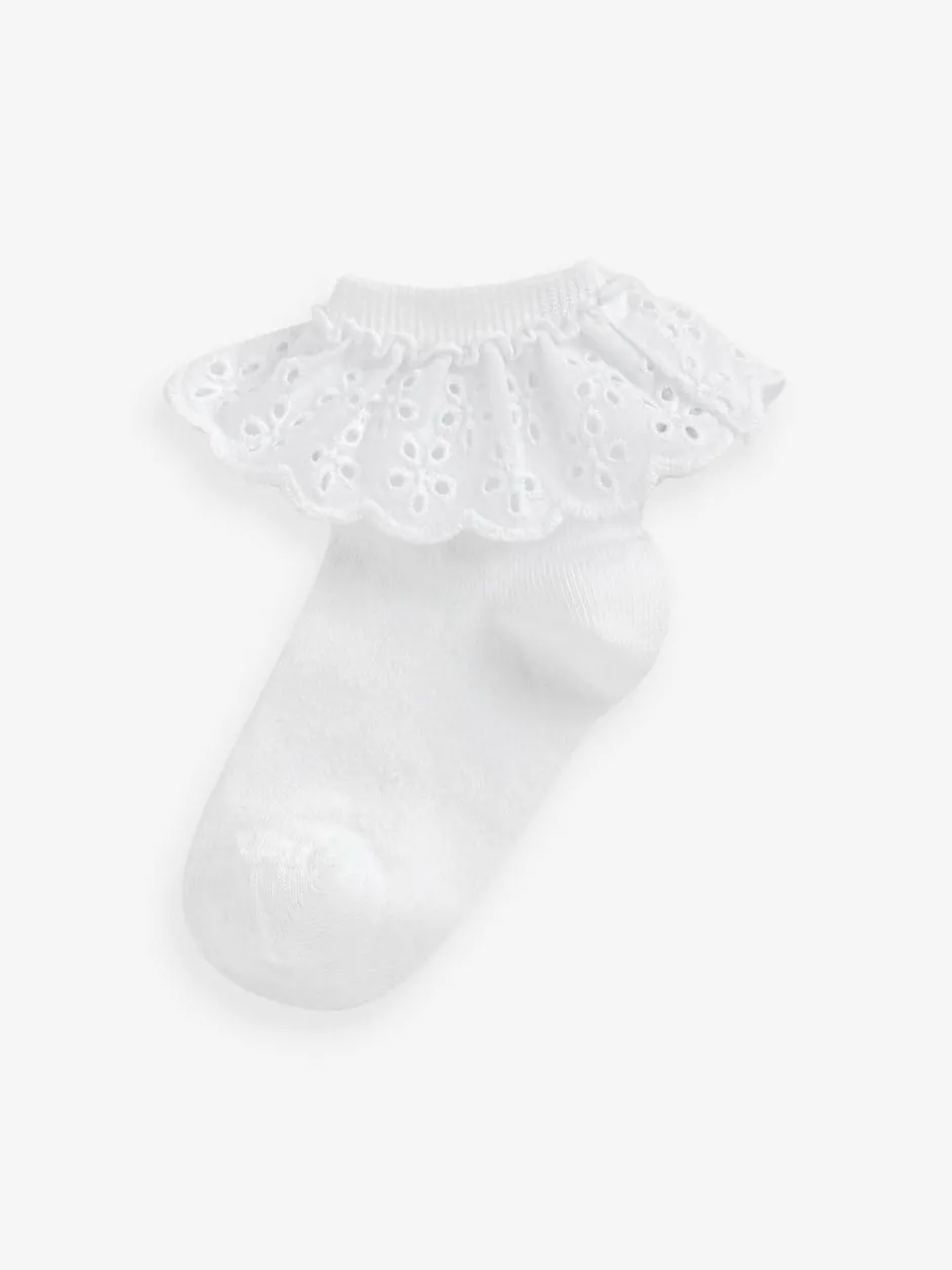 Next 2 Pack Cotton Rich Ruffle Ankle Socks White New