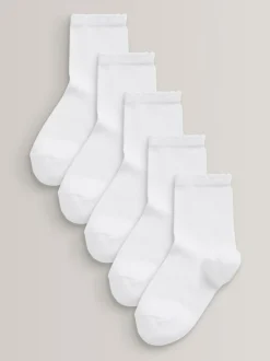 Next 5 Pack Cotton Rich School Ankle Socks White Clearance
