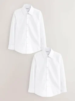 Next White 2 Pack Long Sleeve Stretch School Shirts (3-16yrs) Sale