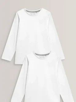 Next 2 Pack Long Sleeve T-Shirts (3-16yrs) White New