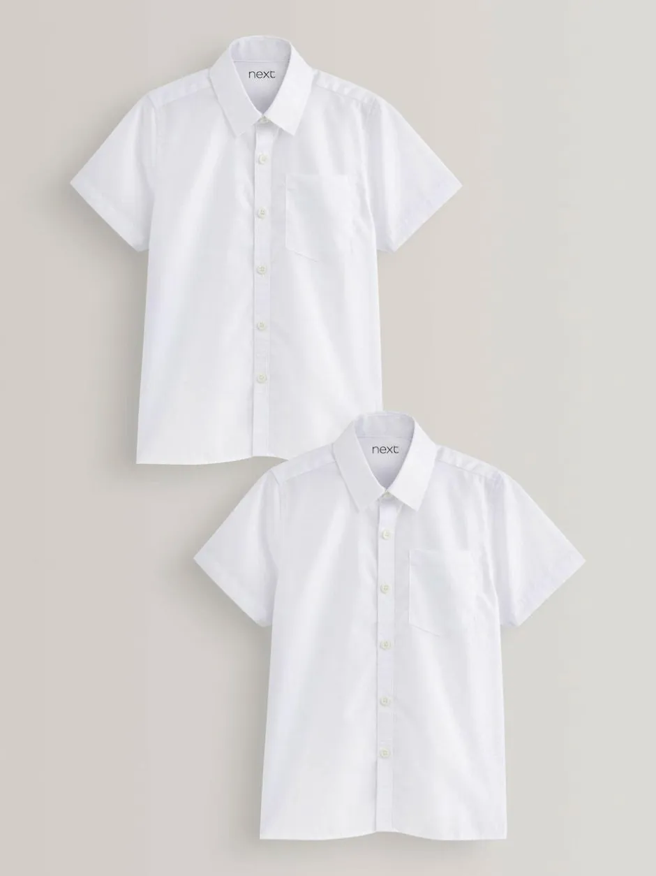 Next White 2 Pack Short Sleeve Stretch School Shirts (3-16yrs)